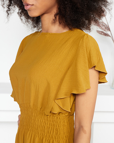 Midi ruha elasztikus derékkal, mustár színben - Ruházat