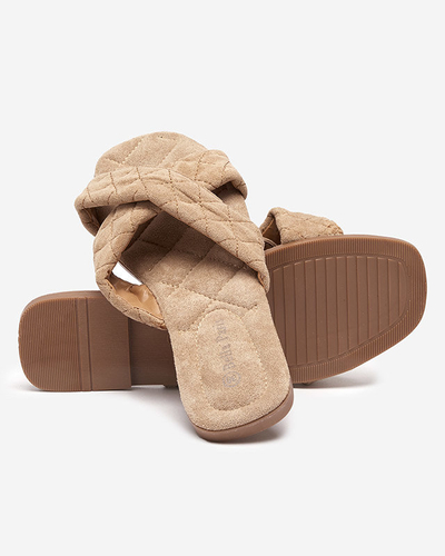 Világosbarna női öko-velúr lapos papucs Delim - Cipők