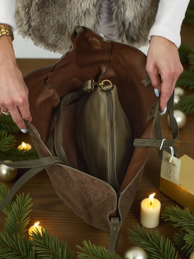 Női shopper táska öko velúr, kisebb öko bőr táskával szettben 2 az 1-ben Elinea