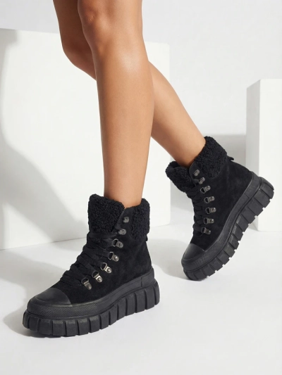 Diana Női Fekete Bőr Kényelmes Téli Bokacsizma