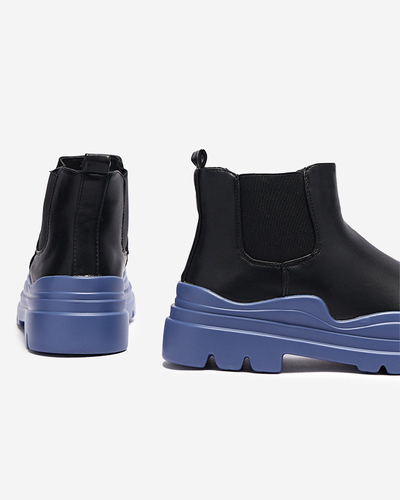 Női fekete bebújós csizma lila Beja talpon - Lábbeli