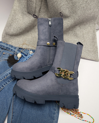 Női kék öko-szarvasbőr csizma lánccal Mefrika- Lábbeli