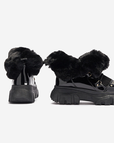Fekete női fűzős hócsizma Fentes- Footwear