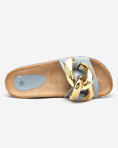 Női kék papucs Sofig- Footwear díszítéssel