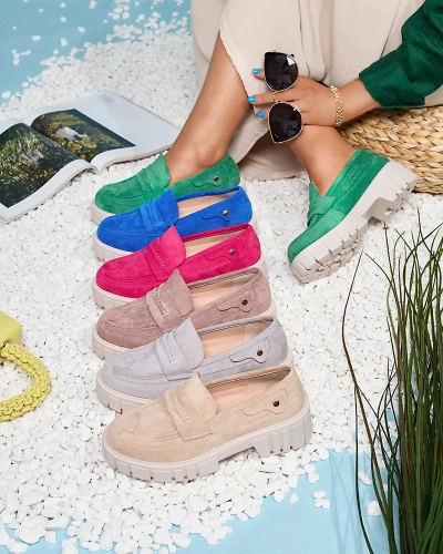 Royalfashion Eco velúr fukszia mokaszin női Siherta