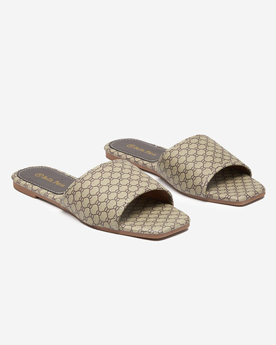 OUTLET Mintás női khaki színű papucs Reverdi - Cipők