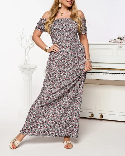 Rózsaszín női maxiruha a'la hiszpanka virágos mintával- Ruházat