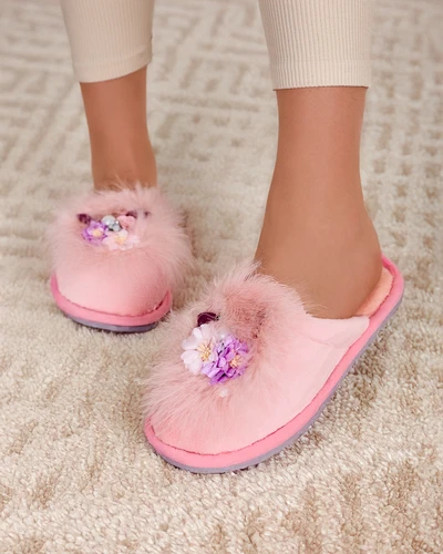 Royalfashion Női szőrös papucs virágokkal Ederra