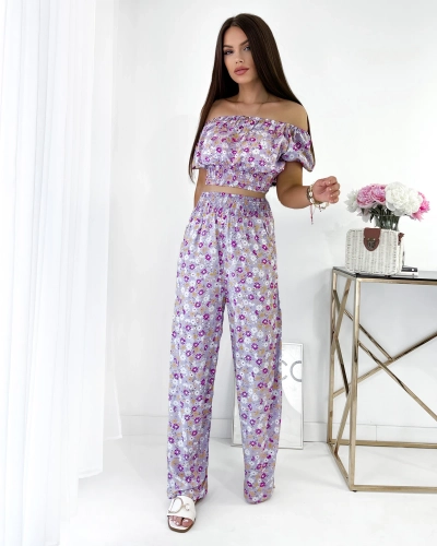 Royalfashion Lila kétrészes női virágos szett