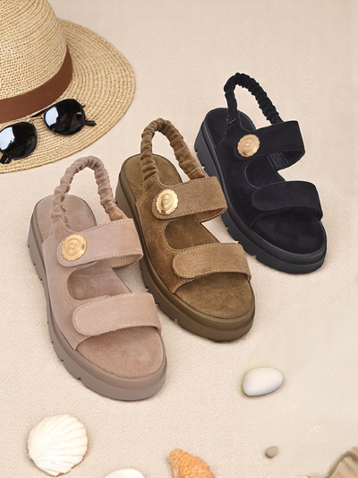 Royalfashion Anthea Nero női szandál - fekete velúr, 5 cm-es platform