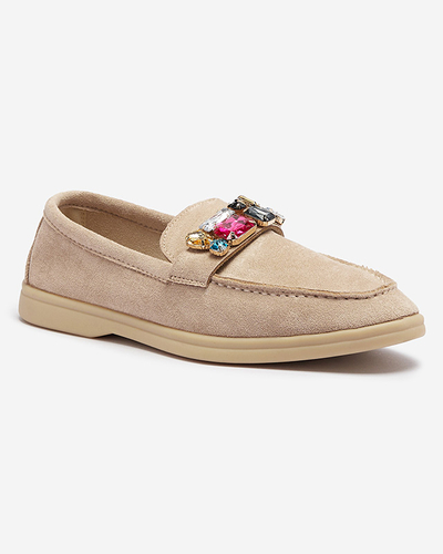 Eco velúr világosbarna női mokaszin díszes kristályokkal Nellens- Footwear