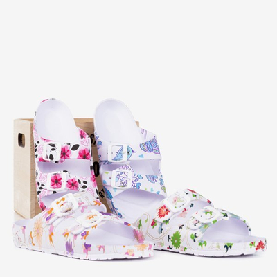 Biało - fuksjowe gumowe klapki Lito - Obuwie