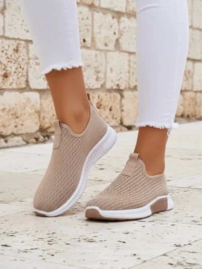 Selene női slip-on világosbarna, szövet, lapos sarok, kényelmes