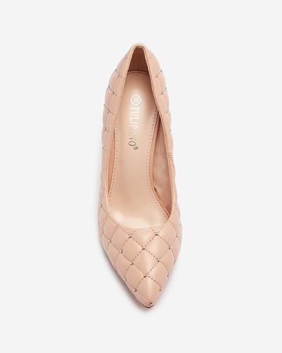 Női steppelt tűsarkú tűsarkú cipő hegyes orral, nude színben Mawelo- Lábbeli