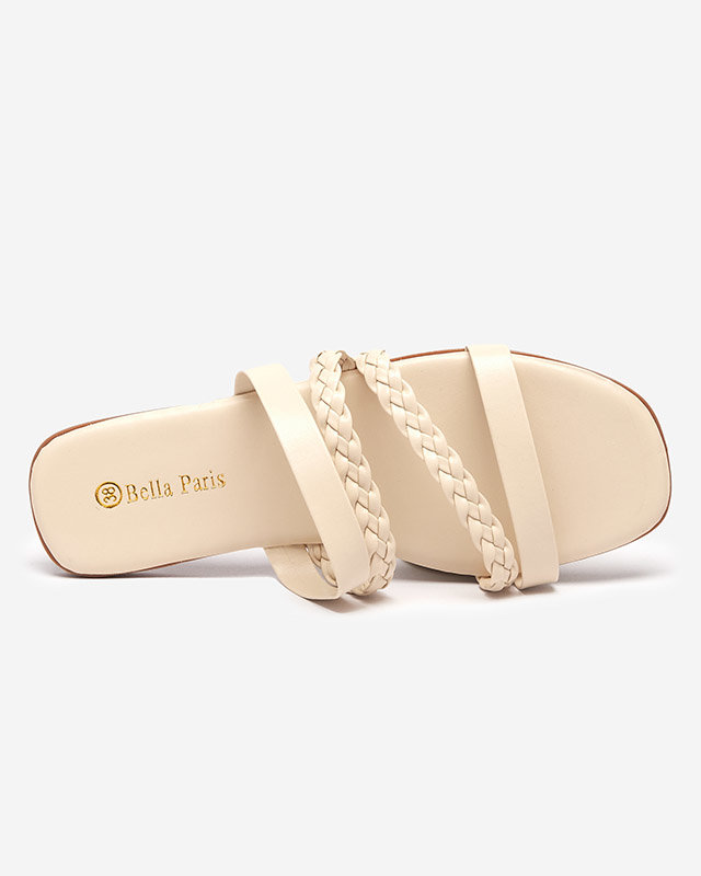 OUTLET Bézs színű öko-bőr női pántos papucs Boresi - Lábbeli