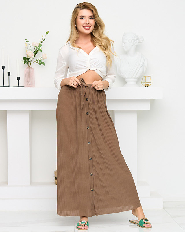 Női barna redős midi szoknya gombokkal - Lábbeli