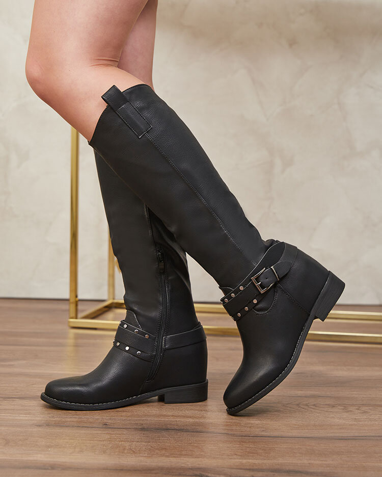 Royalfashion Fekete női csizma rejtett horgonnyal Bisaldo