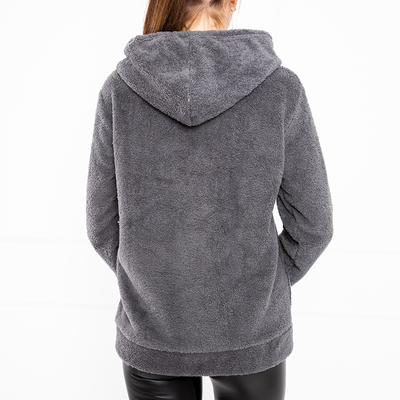 Női sötétszürke plüss kapucnis pulóver - Ruházat