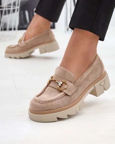 Áttört világosbarna női mokaszin kristályokkal Ingwi - Lábbeli