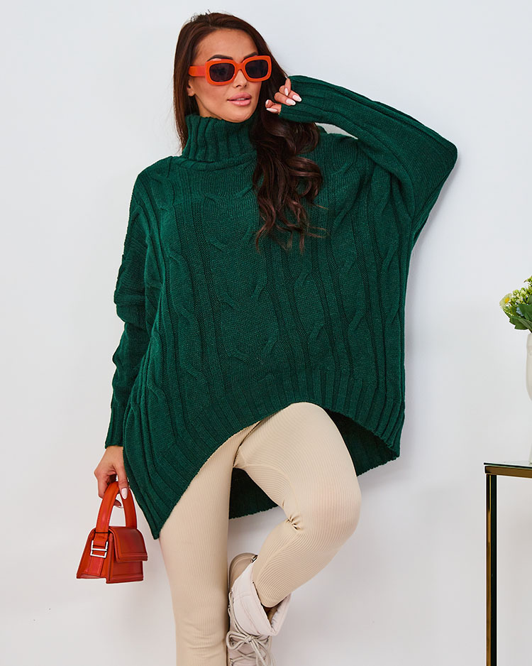 Royalfashion Női kobalt színű aszimmetrikus garbó pulóver