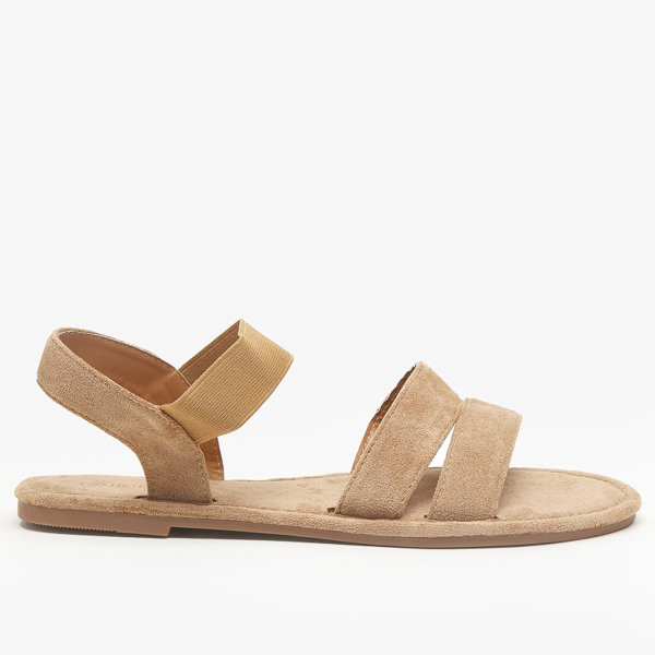 OUTLET Világosbarna női öko-velúr lapos szandál Nerina - cipő