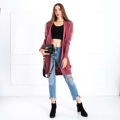 Fuchsia női kötött kardigán zsebbel - Ruházat