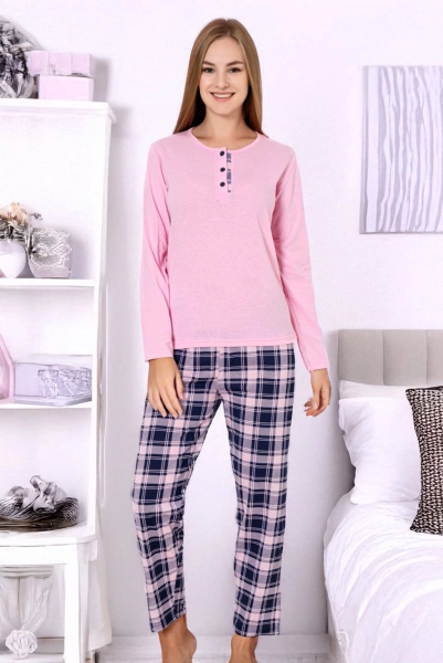 Királyi divat pamut női pizsama kockás nadrággal