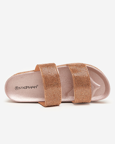 Rózsa és arany színű női papucs cirkóniákkal Slisera - Lábbeli