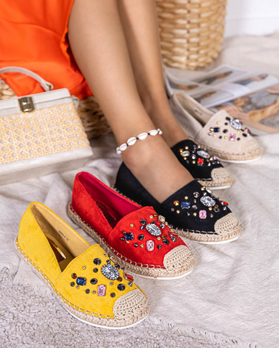 Fekete női öko-velúr espadrillek cirkóniákkal Mediros - Lábbeli