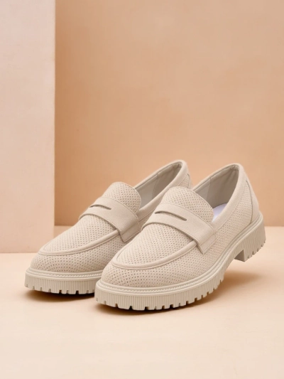 Callista bézs női loafer, ökológiai bőr, lapos 4 cm-es sarok