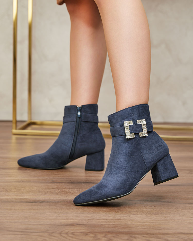 Royalfashion Navy kék női alacsony tűsarkú csizma Masemart