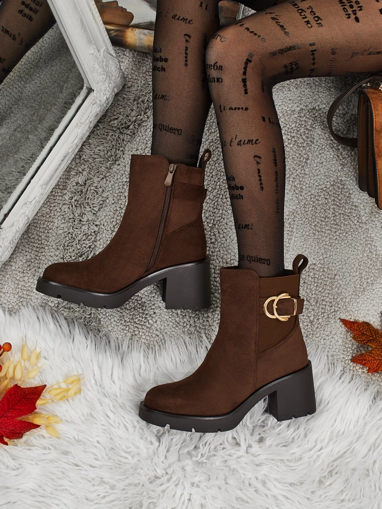 Női öko velúr bokacsizma vastag sarokkal Solenya