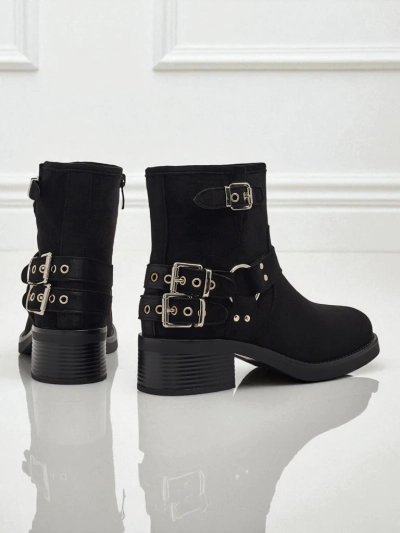 Valtos női öko velúr bokacsizma csatokkal