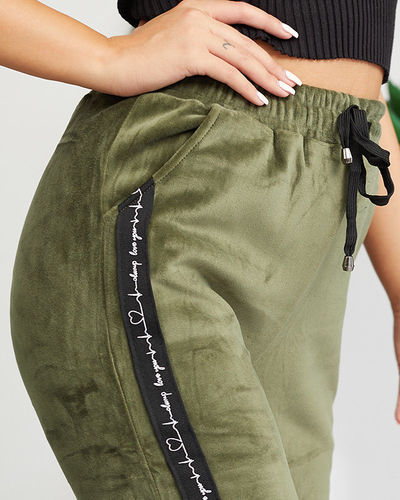 Sötétzöld csíkos női tregging - Ruházat