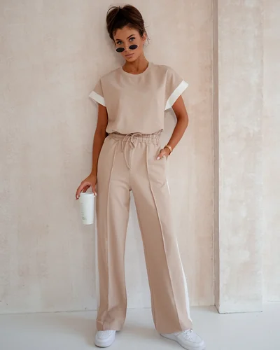 Royalfashion Női Pamut Szett Rövid Ujjú Felsővel és Harangnadrággal