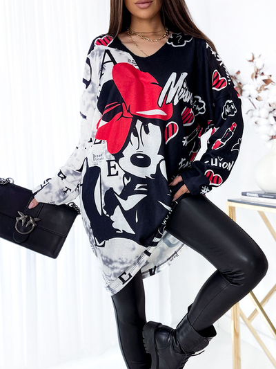 Royalfashion Fekete-fehér nyomtatott női midi ruha