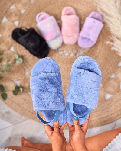 Royalfashion Kék női szőrme papucs Nabres