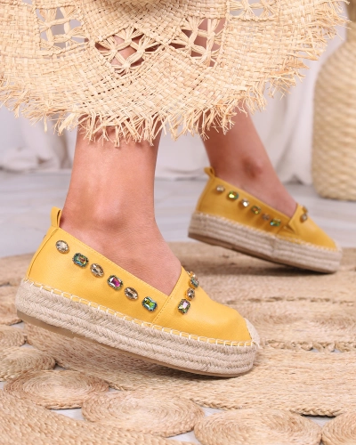 Női sárga espadrilles kristályokkal Ziennie - Lábbeli
