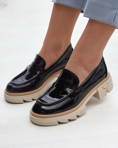 Fekete női öko lakkbőr mokaszin Sepop- Footwear