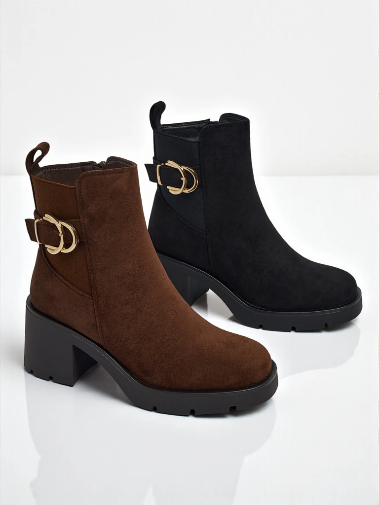 Női öko velúr bokacsizma vastag sarokkal Solenya