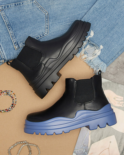 Női fekete bebújós csizma lila Beja talpon - Lábbeli