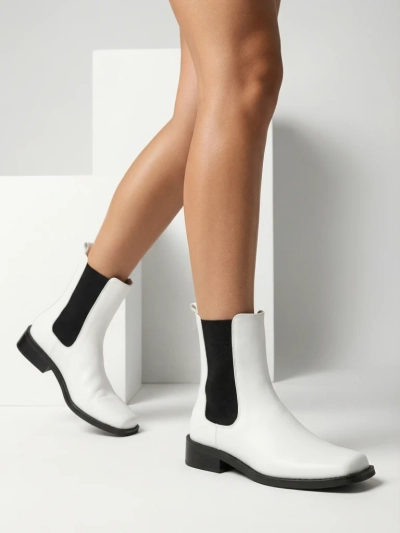 Botki Damskie Astra Białe Skórzane Eleganckie na Jesień - Astra Fehér Bőr Elegáns Női Bokacsizma Őszre