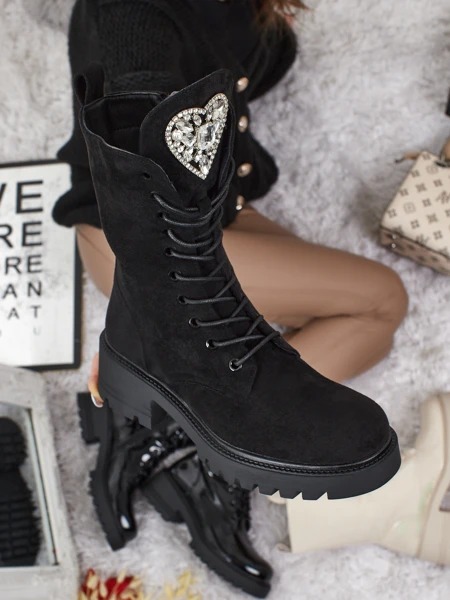 Emelune öko velúr fűzős női bokacsizma