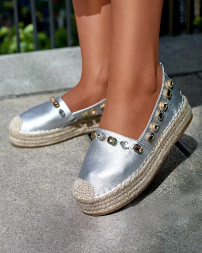 Női ezüst espadrilles kristályokkal Ziennie - Lábbeli