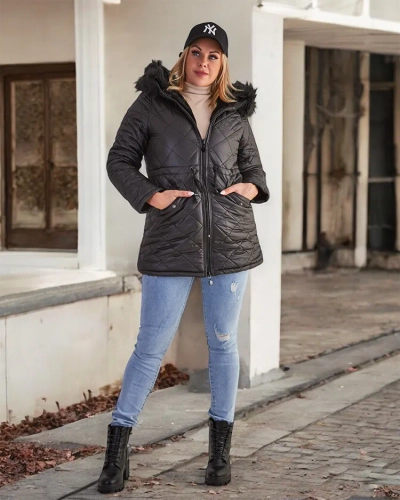 Royalfashion Női steppelt kabát fekete színben