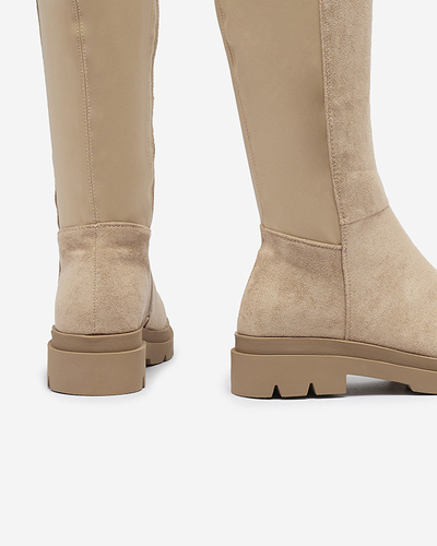 Világosbarna női öko-szarvasbőr térdig érő csizma Vexis - Lábbeli