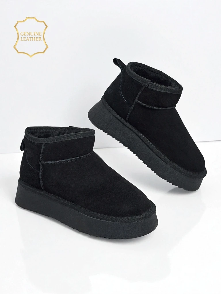 Rövid, természetes bőr női hócsizma stílusú cipő Elunara