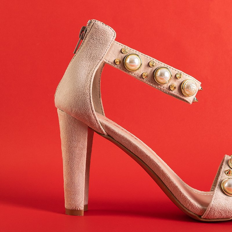 Bézs színű női szandál Luten gyöngyös oszlopon - Lábbeli