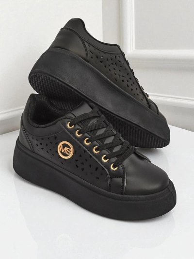 Aurelia Nero - Fekete Royalfashion platform öko bőrből, LH201-8 modell