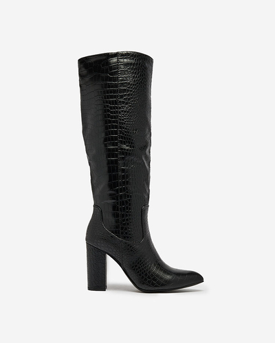 Royalfashion Fekete Telibitta dombornyomott női csizma